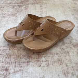 Tan Wedge Sandals with Cutout Design Size 8